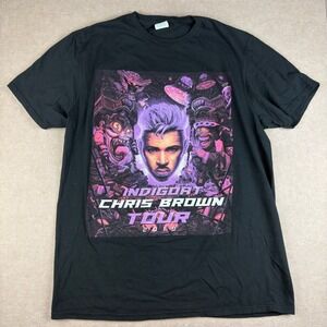Chris Brown Indigoat Tour 2019 T Shirt Mens L Black Concert Graphic Music Tee